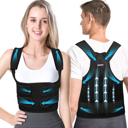 NATNAV Rückenstützgürtel Rücken Geradehalter Haltungskorrektur Rücken Herren und Damen - Verstellbare Back Posture Corrector -Atmungsaktive Rückengurt Geradehalter - Haltungskorrektur Schwarz (M) von NATNAV