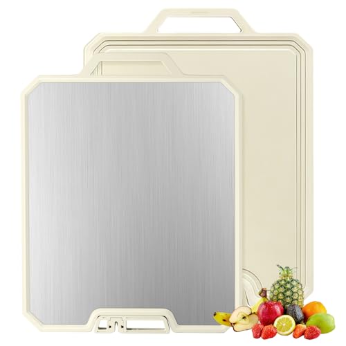 Titan Schneidebrett, Doppelseitiges S316 Edelstahl & Weizenstroh-PP, lebensmittelecht & BPA-freies, ideal für Fleisch, Brot, Gemüse & Obst – langlebig & messerschonend von NATNAV