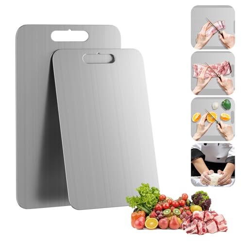 Titan Schneidebrett, S316Ti Doppelseitiges Edelstahl Titanium Cutting Board, Lebensmittel Grade Schneidebrett für Fleisch, Brot, Gemüse und Obst von NATNAV