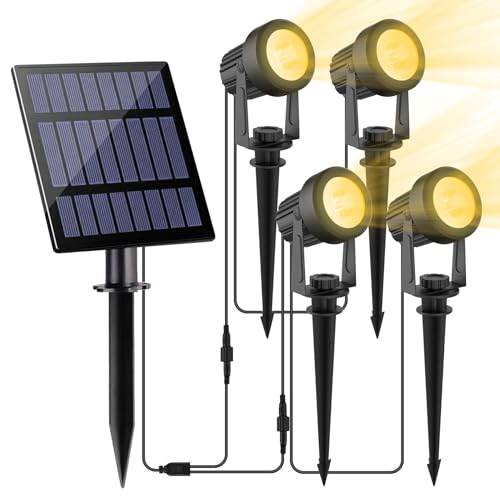 NATPOW Gartenstrahler Solar, Solar Gartenleuchte LED Solarstrahler Solarlampen für garten Außen, IP65 Wasserdicht, 2 Helligkeitsstufe, 3000K Dusk to Dawn Gartenbeleuchtung für Bäume,Gartenweg(4 in 1) von NATPOW