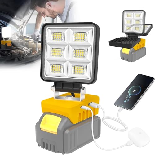 NATPOW Akku Lampe Für Dewalt 18V, Led Arbeitsleuchte Strahler Akku, 2 Helligkeitseinstellungen Tragbarer Led Baustrahler Akku Scheinwerfer mit Typ C und USB-Aufladung(kein Akku) von NATPOW