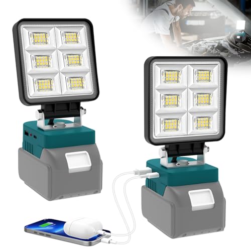 NATPOW Akku Lampe Für Makita 18V (Kein Akku), 5200LM Led Arbeitsleuchte, 2 Modi Baustrahler Akku Ultra Helle, Tragbarer Strahler mit Typ C und USB-Aufladung Für Camping Baustellen Autoreparaturen von NATPOW