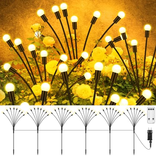 NATPOW Glühwürmchen Leuchte mit Strom, 6 Stück 8LED Gartenlichter für Außen Garten, Firefly lampen mit Fernbedienung Wasserdichtes 8 Modi Timer Glühwürmchen Licht für Pathway Yard Patio Dekoratives von NATPOW