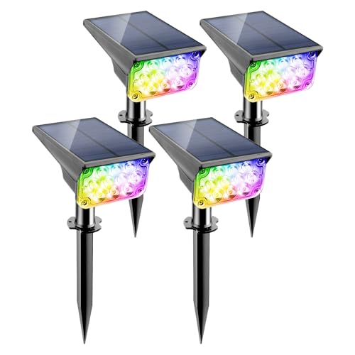 NATPOW Gartenstrahler Solar, 20LED RGB Solarleuchte Garten Solarlampe Solarstrahler Außen, IP65 wasserdichte, Farbwechsel Außenwandleuchte Gartenbeleuchtung solar für Patio Pathway Yard(4 Stück) von NATPOW