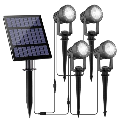 NATPOW Gartenstrahler Solar, Solar Gartenleuchte LED Solarstrahler Solarlampen für garten Außen, IP65 Wasserdicht, 2 Helligkeitsstufe, 6000K Dusk to Dawn Gartenbeleuchtung für Bäume,Gartenweg(4 in 1) von NATPOW