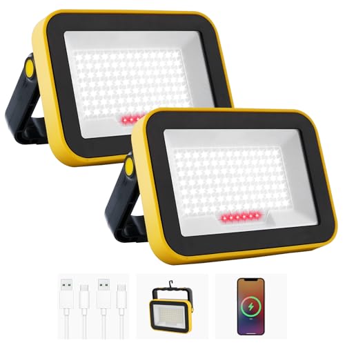 NATPOW LED Strahler Akku, LED Baustrahler Akku Tragbar SMD LED Strahler Arbeitsstrahler Werkstattlampe 180° Drehung Campinglampe für Baustelle Garage Werkstatt(2 Stück) von NATPOW