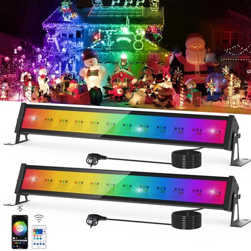 NATPOW RGB LED Strahler, 50W RGB Wallwasher Licht mit Fernbedienung und Bluetooth APP, 16 Millionen Farbe 20 Modi, IP66 Wasserdicht Dimmbar Partylitcht Lightbar für Bar, Disco Feiern Bühne, Hof, 2 Stk von NATPOW