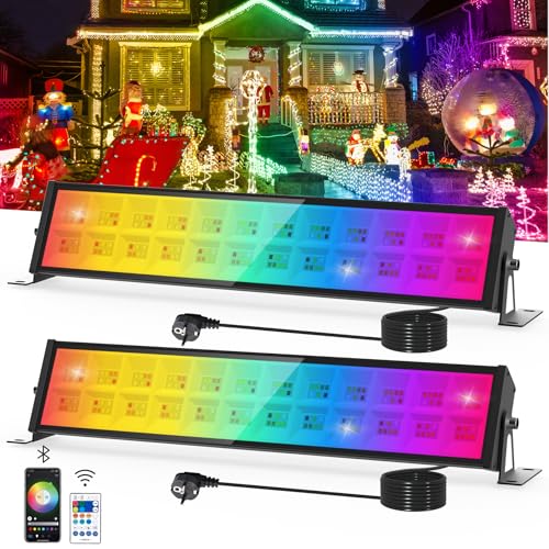 NATPOW RGB LED Strahler, 72W RGB Wallwasher Licht mit Fernbedienung und Bluetooth APP, 16 Millionen Farbe 20 Modi, IP66 Wasserdicht Dimmbar Partylitcht Lightbar für Bar, Disco Feiern Bühne, Hof, 2 Stk NATPOW RGB LED Strahler, 72W RGB Wallwasher Licht mit Fernbedienung und Bluetooth APP, 16 Millionen Farbe 20 Modi, IP66 Wasserdicht Dimmbar Partylitcht Lightbar für Bar, Disco Feiern Bühne, Hof, 2 Stk von NATPOW