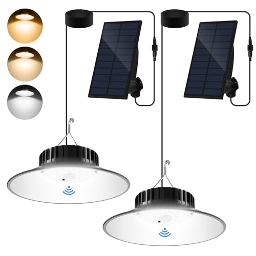 NATPOW Solar Hängeleuchte mit Bewegungsmelder, Solarlampen für Außen Hängend mit 3 Farbe/3 Mode, IP65 Wasserdichte Solar Pendelleuchte Hängeleuchten für Garten, Terrasse, Gehwege (2 Pack) von NATPOW