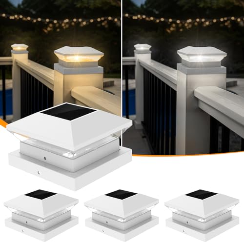 NATPOW Solar Pfostenleuchten, Solarleuchten für Außen Solar Zaunpfosten Lampe mit 2 Modi Solarlampe Außen Wasserdicht Gartendeko für Hölzerne Pfäle Zaun beleuchtung (4 Stück) von NATPOW