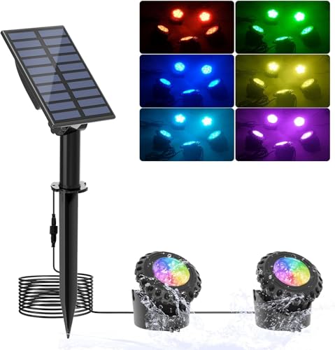NATPOW RGB Teichbeleuchtung Solar, IP68 Wasserdicht Unterwasser Licht Solar Farbwechsel Unterwasserbeleuchtung Teich Licht Für Terrasse, Dekoration, Garten(2 in 1) von NATPOW