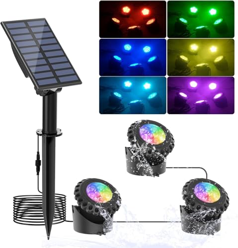NATPOW RGB Teichbeleuchtung Solar, IP68 Wasserdicht Unterwasser Licht Solar Farbwechsel Unterwasserbeleuchtung Teich Licht Für Terrasse, Dekoration, Garten (3 en 1) von NATPOW