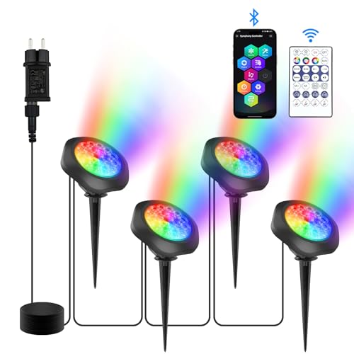 NATPOW Teichbeleuchtung Unterwasser mit Bluetooth APP, Unterwasserbeleuchtung RGB Teichlicht mit Fernbedienung, IP68 wasserdicht, DIY Farbwechsel Gartenbeleuchtung für Garten, Patio, Baum(4 in 1) von NATPOW