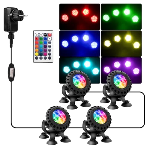 NATPOW Teichbeleuchtung LED Unterwasser, Unterwasserbeleuchtung RGB Unterwasser Teichlicht mit Fernbedienung, IP68 wasserdicht, Farbwechsel Gartenbeleuchtung für Garten, Patio, Baum(4 in 1) von NATPOW