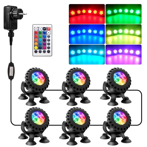 NATPOW Teichbeleuchtung LED Unterwasser, Unterwasserbeleuchtung RGB Unterwasser Teichlicht mit Fernbedienung, IP68 wasserdicht, Farbwechsel Gartenbeleuchtung für Garten, Patio, Baum(6 in 1) von NATPOW