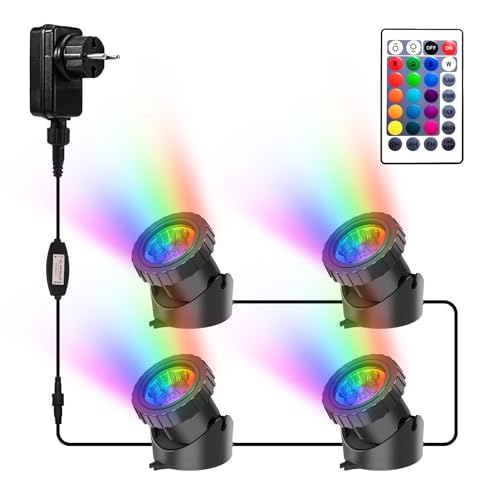 NATPOW Teichbeleuchtung LED Unterwasser, Unterwasserbeleuchtung RGB Unterwasser Teichlicht mit Fernbedienung, IP68 wasserdicht, Farbwechsel Gartenbeleuchtung für Garten, Patio, Baum(4 in 1) von NATPOW