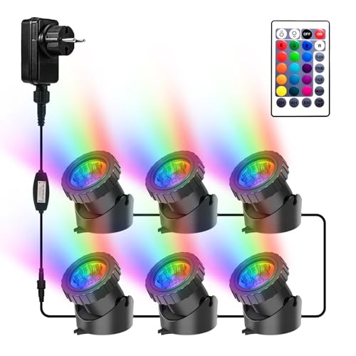 NATPOW Teichbeleuchtung LED Unterwasser, Unterwasserbeleuchtung RGB Unterwasser Teichlicht mit Fernbedienung, IP68 wasserdicht, Farbwechsel Gartenbeleuchtung für Garten, Patio, Baum(6 in 1) von NATPOW