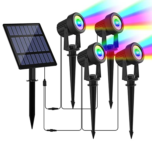 NATPOW Solarstrahler für Außen Garten, RGB Gartenstrahler Solar IP65 Wasserdicht Farbwechsel Gartenbeleuchtung Gartenlampe Dusk to Dawn Solar Gartenleuchte für Bäume Terrasse(4 in 1) von NATPOW