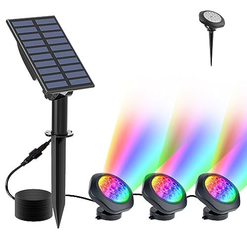 NATPOW Solar Teichbeleuchtung, RGB Unterwasser Teichlicht Landschaftsscheinwerfer Teichleuchten Tauchstrahler mit IP68 wasserdicht, Farbwechsel Gartenbeleuchtung für Garten, Patio, Baum(3 in 1) von NATPOW