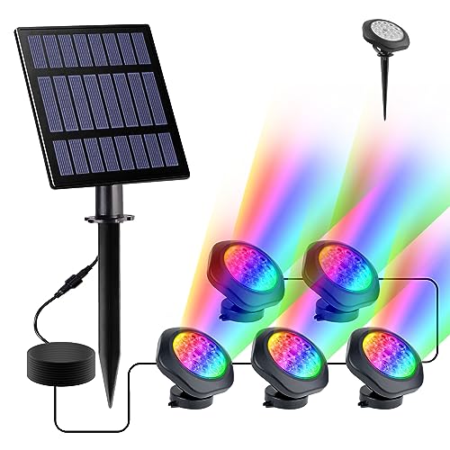 NATPOW Solar Teichbeleuchtung, RGB Unterwasser Licht Landschaftsscheinwerfer Teichleuchten Tauchstrahler mit IP68 wasserdicht, Farbwechsel Gartenbeleuchtung für Pool, Garten, Patio, Baum(5 in 1) von NATPOW