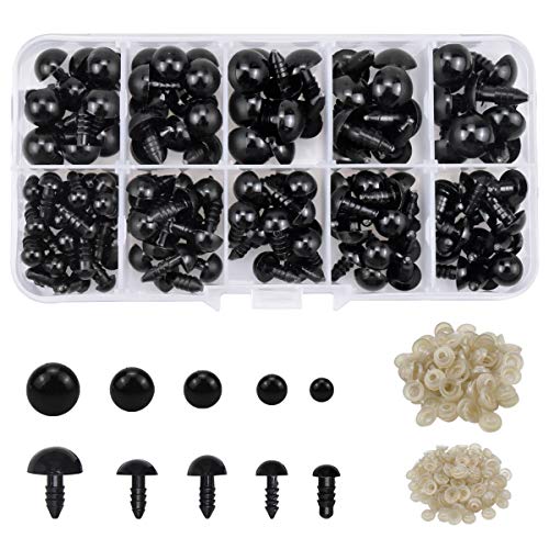 NATUCE 142PCS Kunststoff Schwarz Sicherheitsaugen, 6-12MM Kunststoff Sicherheit Augen, Puppenaugen DIY, Sicherheitsaugen mit Unterlegscheiben für Puppe, Marionette, Plüschtier Basteln von NATUCE