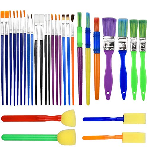 NATUCE 30PCS Kinder Malwerkzeuge Set, Malpinsel, Pinsel Set, Schwamm Pinsel Set Kinder, Kinderpinsel Set für Anfänger Malpraxis, Kinder Malwerkzeug Schwamm Malerei Pinsel für die Schule Zuhause von NATUCE