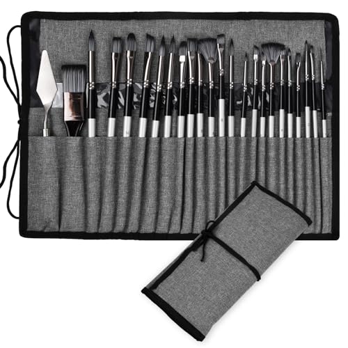 Natuce 24 Stück Pinsel-Set, Expertenqualität, Nylon Pinselset, Künstlerpinsel Multifunktionsbürsten, Paint Brush Set mit Leinentasche und Spachtel, für Acrylfarben, Aquarell, Öl, Gouache von NATUCE