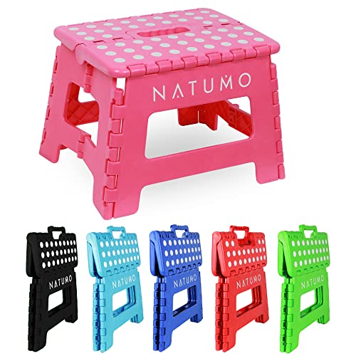 NATUMO® Tritthocker Kinder, Klapphocker faltbar, Leichter und Rutschfester Kinder Hocker Bad & Toilette, Klapptritt für Badezimmer, Küche und Garten, 28 x 22 x 21 cm (Pink) von NATUMO