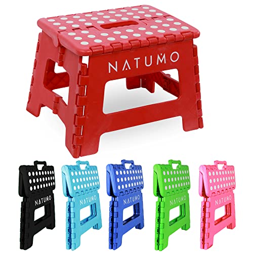 NATUMO® Tritthocker Kinder, Klapphocker faltbar, Leichter und Rutschfester Kinder Hocker Bad & Toilette, Klapptritt für Badezimmer, Küche und Garten, 22cm (Rot) von NATUMO