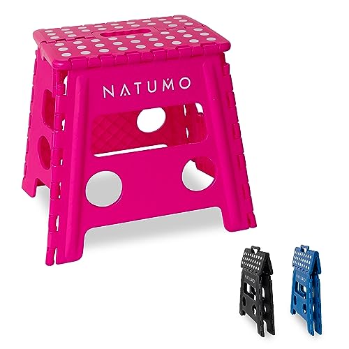 NATUMO® XL Tritthocker Kinder + Erwachsene, Klapphocker faltbar, Leichter und Rutschfester Klapptritt, Falthocker für Camping, Badezimmer, Küche und Garten, 33cm (Pink) von NATUMO