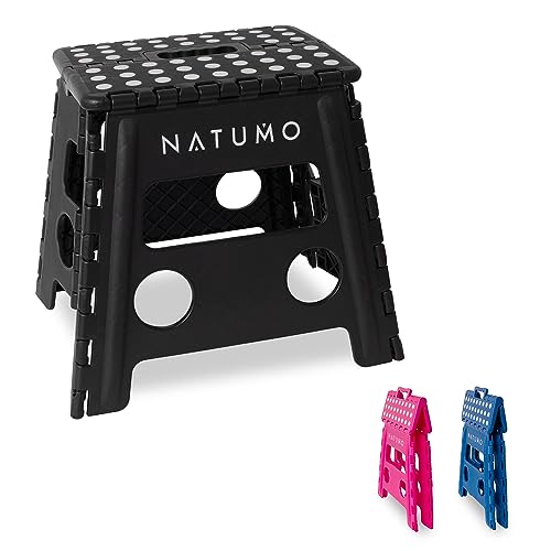 NATUMO® XL Tritthocker Kinder + Erwachsene, Klapphocker faltbar, Leichter und Rutschfester Klapptritt, Falthocker für Camping, Badezimmer, Küche und Garten, 33cm (Schwarz) von NATUMO