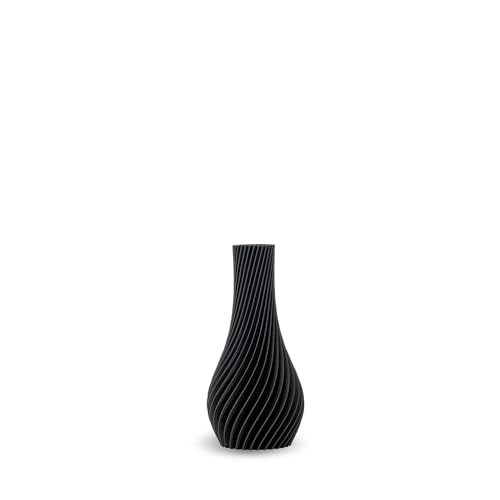 NATUMO Design 3D Vase Kunststoff „Longi“– bruchsichere Blumenvase modern, Deko Vase mit skulpturaler Form (Schwarz, 12 cm) von NATUMO