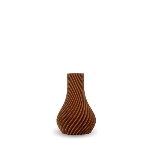 NATUMO Design 3D Vase Kunststoff „Pirum“– bruchsichere Blumenvase modern, Deko Vase mit skulpturaler Form (Braun, 12 cm) von NATUMO
