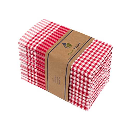 NATUR FUTURE® Geschirrtücher – 10er Set (Rot, 45x65cm) – Baumwolle, Vintage Karo-Design, mit Aufhänger – Saugstark & Langlebig – Küchenhandtücher, Trockentücher, Putzlappen von NATUR FUTURE