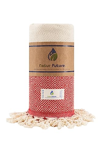 NATUR FUTURE® Strandtuch Baumwolle Groß XXL Badetuch Handtuch Duschtuch Badehandtuch Hamamtuch Stranthandtuch Sporttuch Sarong Pareo Yoga Fouta Decke Saunatuch Spa (Diamant Rot) von NATUR FUTURE