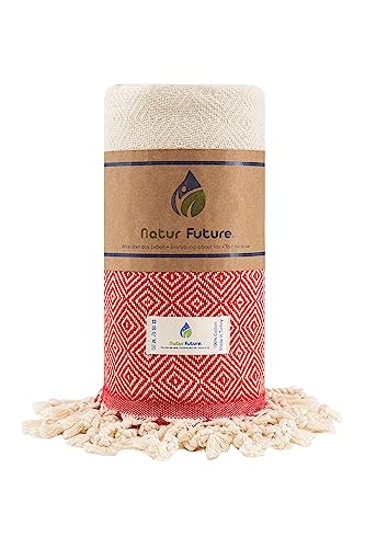 NATUR FUTURE Strandtuch Baumwolle Groß XXL Badetuch Handtuch Duschtuch Badehandtuch Hamamtuch Stranthandtuch Sporttuch Sarong Pareo Yoga Fouta Decke Saunatuch Spa (Rot, Diamant 100 x 180 cm) von NATUR FUTURE