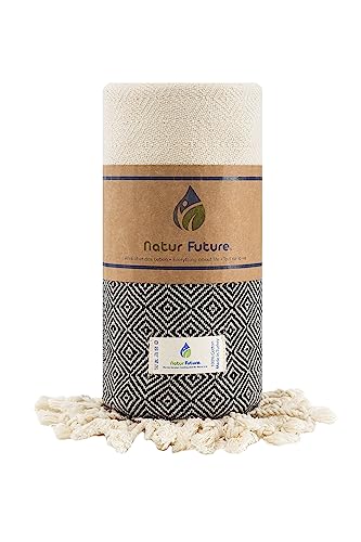 NATUR FUTURE Strandtuch Baumwolle Groß XXL Badetuch Handtuch Duschtuch Badehandtuch Hamamtuch Stranthandtuch Sporttuch Sarong Pareo Yoga Fouta Decke Saunatuch Spa (Anthrazit, Diamant 100 x 180 cm) von NATUR FUTURE