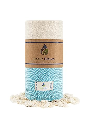 NATUR FUTURE Strandtuch Baumwolle Groß XXL Badetuch Handtuch Duschtuch Badehandtuch Hamamtuch Stranthandtuch Sporttuch Sarong Pareo Yoga Fouta Decke Saunatuch Spa (Türkis, Diamant 100 x 180 cm) von NATUR FUTURE