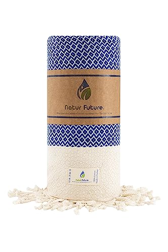 NATUR FUTURE Strandtuch Baumwolle Groß XXL Badetuch Handtuch Duschtuch Badehandtuch Hamamtuch Stranthandtuch Sporttuch Sarong Pareo Yoga Fouta Decke Saunatuch Spa (Blau, Juwel 100 x 200 cm) von NATUR FUTURE