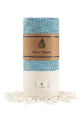 NATUR FUTURE® Strandtuch Baumwolle Groß XXL Badetuch Handtuch Duschtuch Badehandtuch Hamamtuch Stranthandtuch Sporttuch Sarong Pareo Yoga Fouta Decke Saunatuch Spa (Juwel Türkis) von NATUR FUTURE