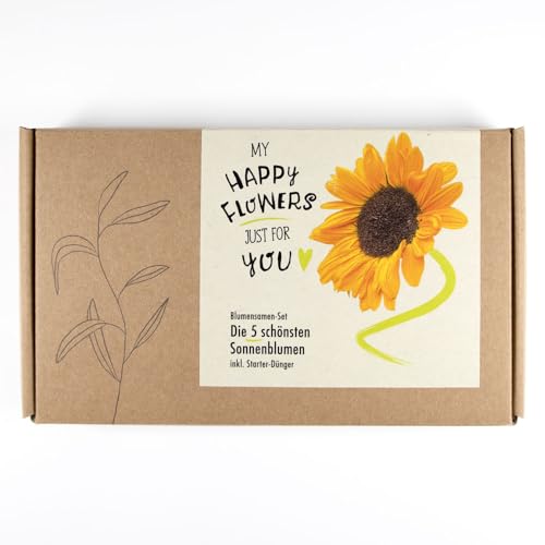Blumensamen-Geschenkset MY HAPPY FLOWERS - Geschenkbox mit den 5 schönsten Sonnenblumensorten - reicht für 50 Blumen Blumensamen-Geschenkset MY HAPPY FLOWERS - Geschenkbox mit den 5 schönsten Sonnenblumensorten - reicht für 50 Blumen von NATUR KRAFTWERK