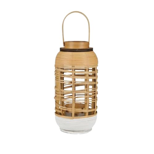 NATURAL LIVING Alexa Laterne aus Rattan mit Kerzenhalter aus Glas, D20 x H 50 cm von NATURAL LIVING