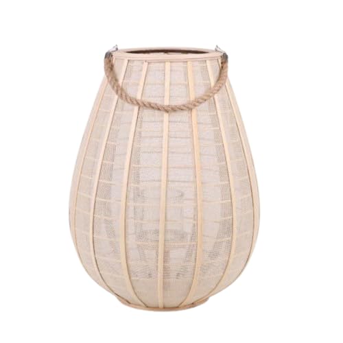 NATURAL LIVING Windlicht Kimo aus Holz und Stoff Glas Kerzenhalter D36cm H52cm von NATURAL LIVING