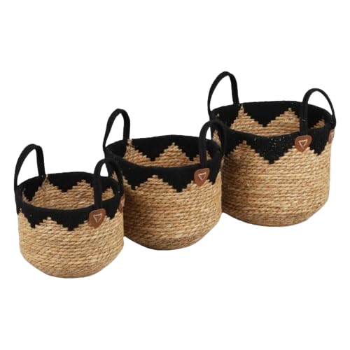 NATURAL LIVING Set mit 3 Körben aus Armreif und Baumwolle, 35 x 28 x 28 x 24 x 20 cm, Schwarz von NATURAL LIVING