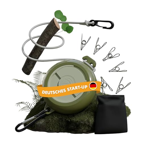 NATURBUMMLER® Wäscheleine ausziehbar [DryLine+] Camping Wäscheleine 10 m – wetterfest & platzsparend – ideal für Outdoor, Reisen, Wohnmobil, Balkon & Garten – ultraleichtes Camping Zubehör (Grün) von NATURBUMMLER