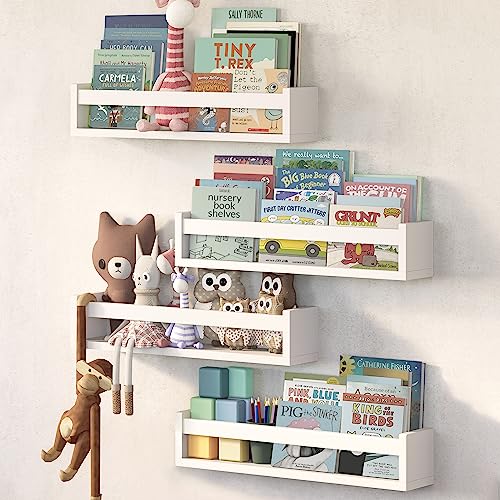 NATURE SUPPLIES Kinderzimmerregale, 58,7 cm, Massivholz, für Bücher, Spielzeug, Dekoration, Wand-Bücherregal, Hängeregal, weiß, 4er-Set von NATURE SUPPLIES