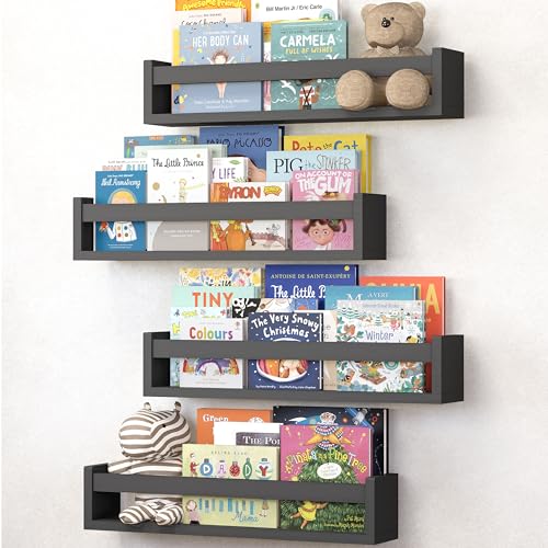 NATURE SUPPLIES Schweberegale für die Wand, 58 cm, Schwarz, 4 Stück, Kinder-Bücherregal für Schlafzimmer, Kinderzimmer, platzsparende Regale zur Aufbewahrung und Organisation von Büchern NATURE SUPPLIES Schweberegale für die Wand, 58 cm, Schwarz, 4 Stück, Kinder-Bücherregal für Schlafzimmer, Kinderzimmer, platzsparende Regale zur Aufbewahrung und Organisation von Büchern von NATURE SUPPLIES