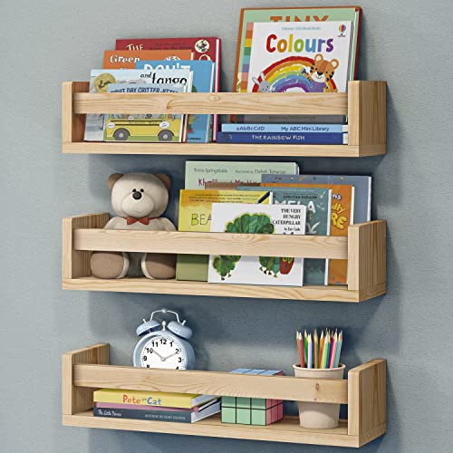 NATURE SUPPLIES Bücherregal Kinder, 3er-Set, Regal Kinderzimmer, Wandregal Kinderzimmer, ideal für Bücher und Spielzeug, Montessori Regal | Naturholz von NATURE SUPPLIES