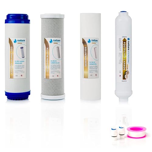 NATURE WATER PROFESSIONALS 4 Stück Gold Line Wasserfilter für Umkehrosmose – Ersatzteile für 5-Stufen-Geräte – 2 Anschlüsse und Teflonrolle NATURE WATER PROFESSIONALS 4 Stück Gold Line Wasserfilter für Umkehrosmose – Ersatzteile für 5-Stufen-Geräte – 2 Anschlüsse und Teflonrolle von NATURE WATER PROFESSIONALS
