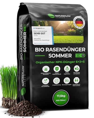 Bio Rasendünger Sommer TESTSIEGER Made in Germany – 17,5kg für 700qm - Organischer Rasendünger Bio für gesunden Boden & sattgrünen Rasen - Dünger Rasen, Sommerdünger Rasen von Natureflow Garden Bio Rasendünger Sommer TESTSIEGER Made in Germany – 17,5kg für 700qm - Organischer Rasendünger Bio für gesunden Boden & sattgrünen Rasen - Dünger Rasen, Sommerdünger Rasen von Natureflow Garden von NATUREFLOW